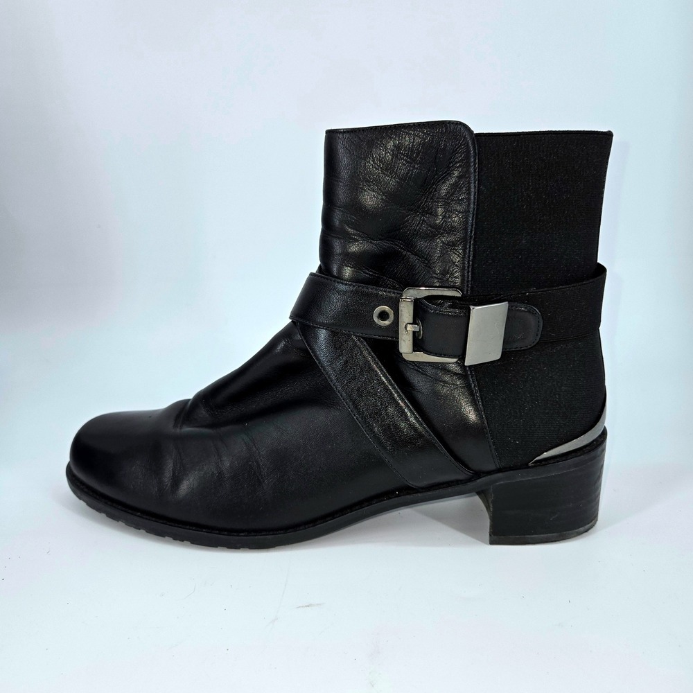 Stuart Weitzman Parttime Butter Calf Leather Moto Ankle Boots 10 M Black